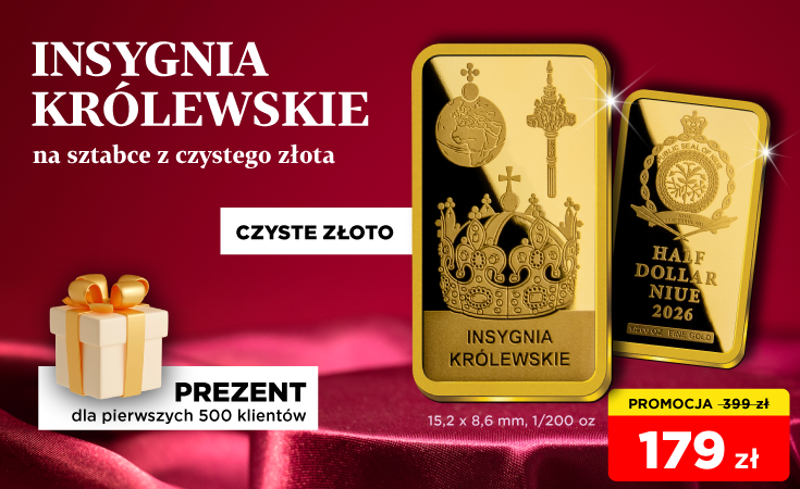 Insygnia królewskie na sztabce z czystego złota